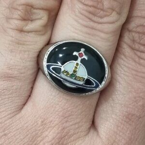 Vivienne Westwood Silver Tone Black Ring size 6